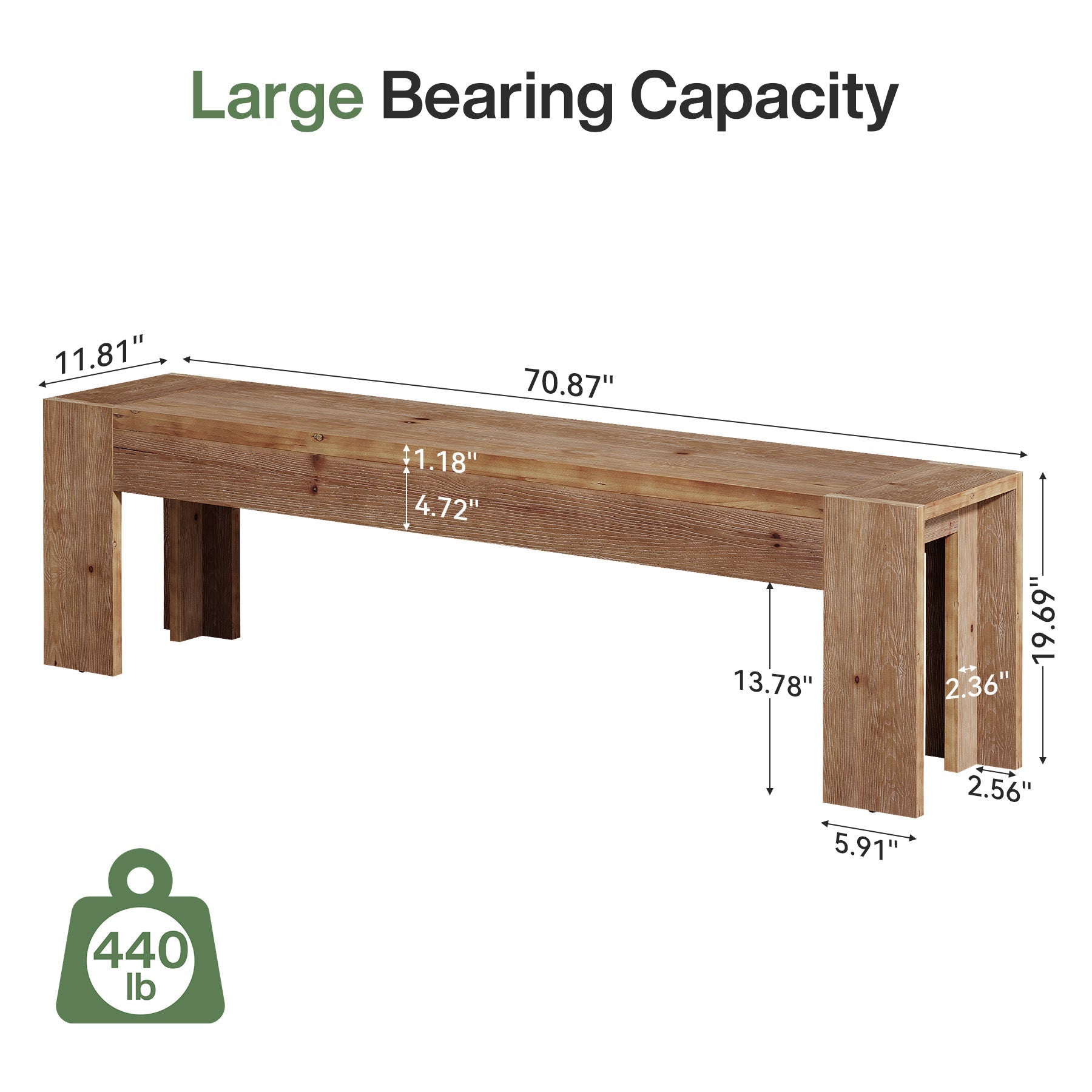 70.87" Solid Wood Entryway Bench, Extra Long Narrow Shoe Bench