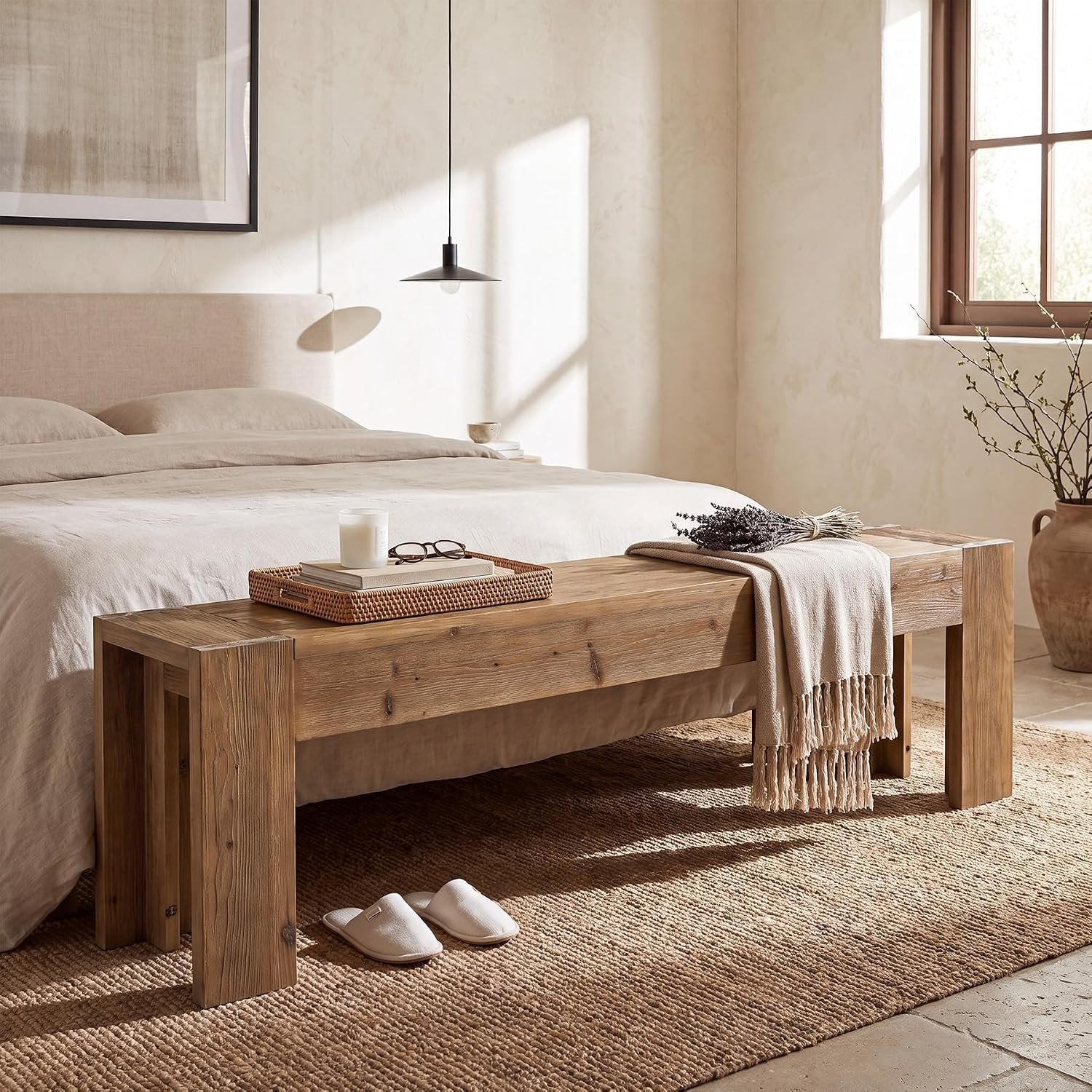 70.87" Solid Wood Entryway Bench, Extra Long Narrow Shoe Bench