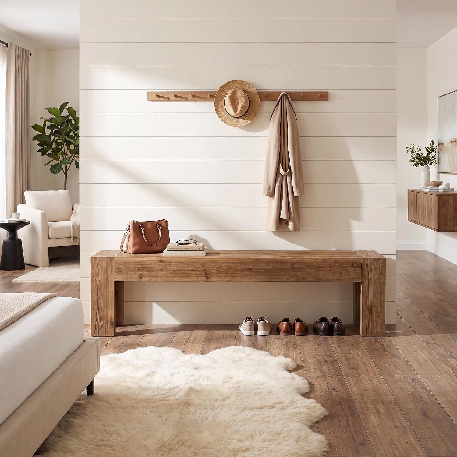 70.87" Solid Wood Entryway Bench, Extra Long Narrow Shoe Bench