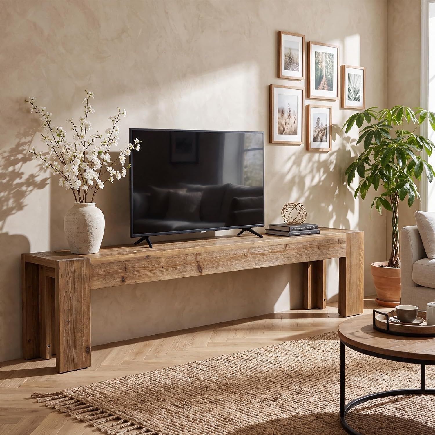 70.87" Solid Wood TV Stand, Extra Long Farmhouse Entertainment Center