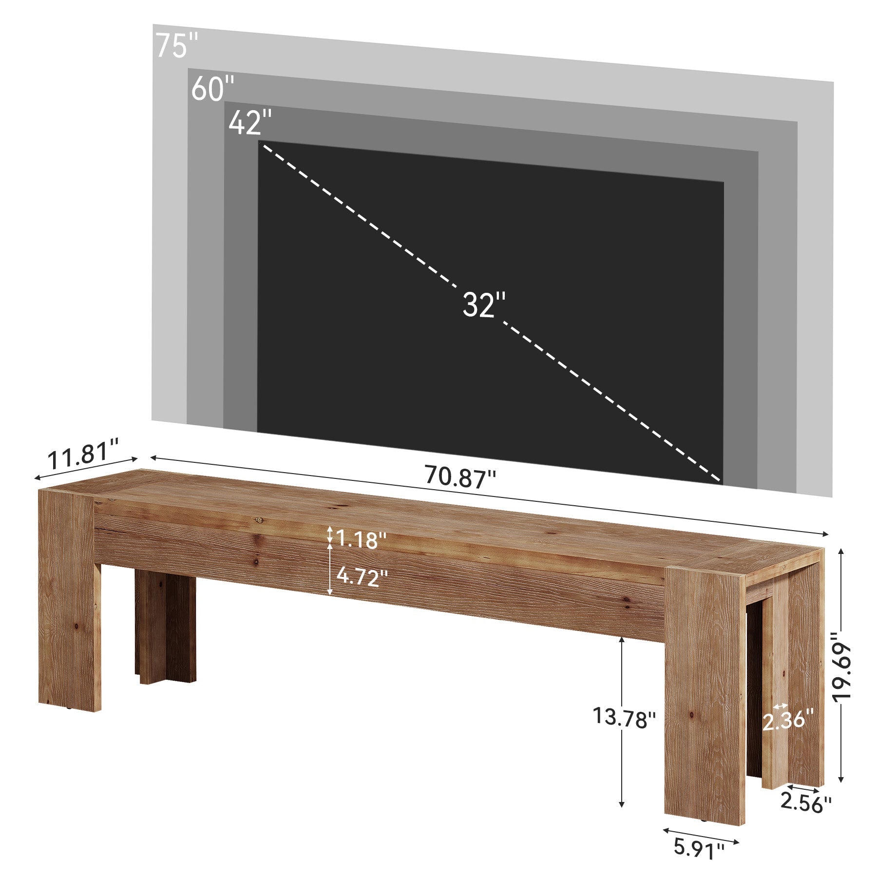 70.87" Solid Wood TV Stand, Extra Long Farmhouse Entertainment Center