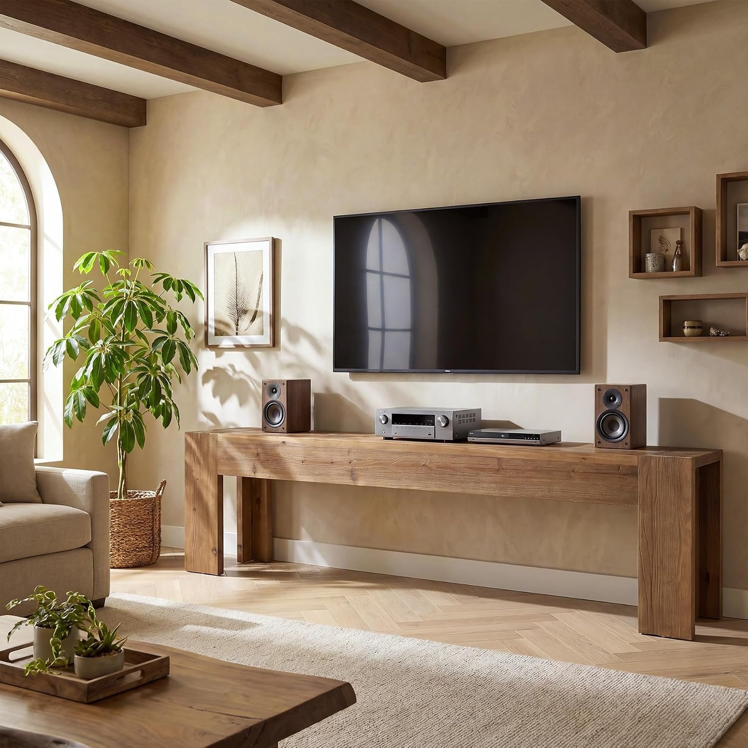 70.87" Solid Wood TV Stand, Extra Long Farmhouse Entertainment Center