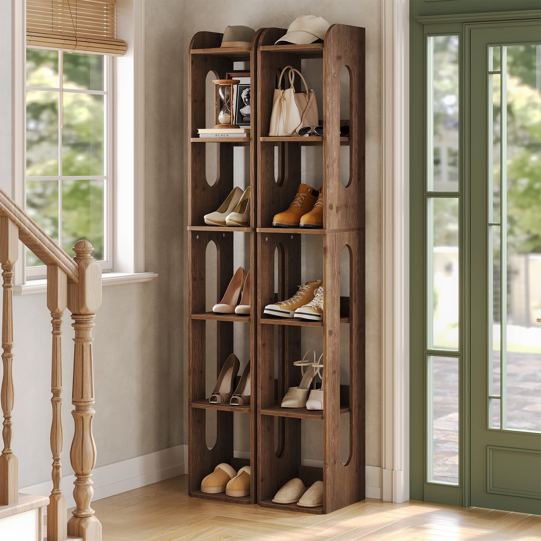 70.8" Tall Shoe Rack, 6-Tier Solid Wood Freestanding Shoe Organizer