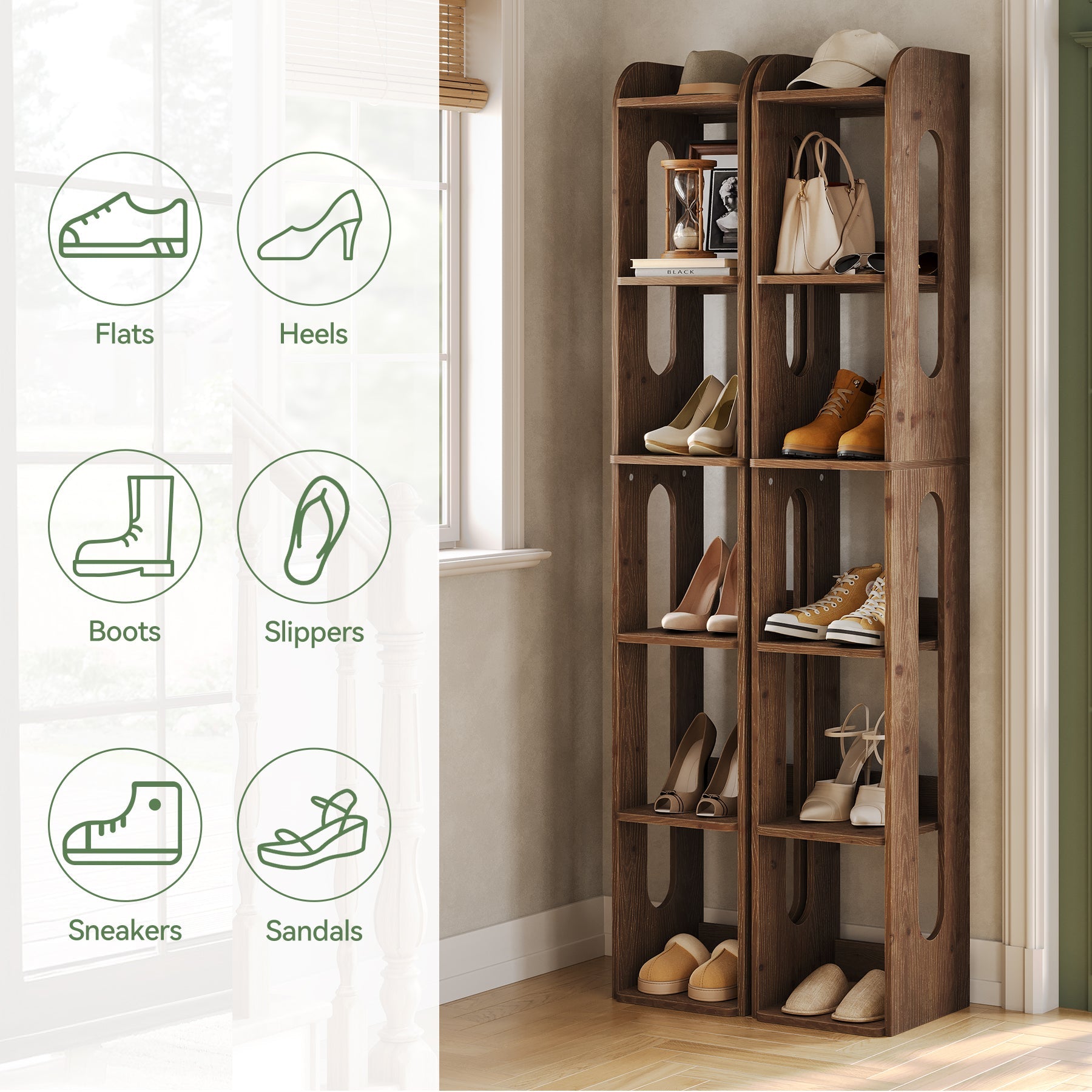 70.8" Tall Shoe Rack, 6-Tier Solid Wood Freestanding Shoe Organizer