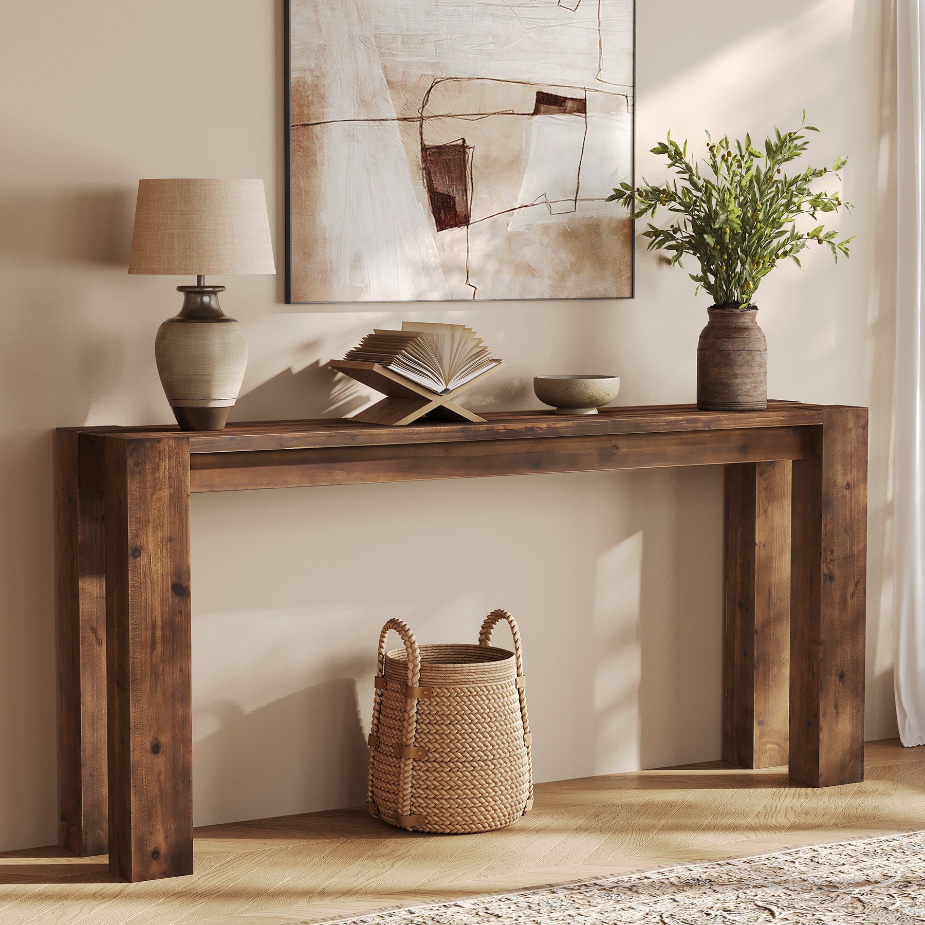 70.9" Console Table, Solid Wood Long Sofa Table for Entryway