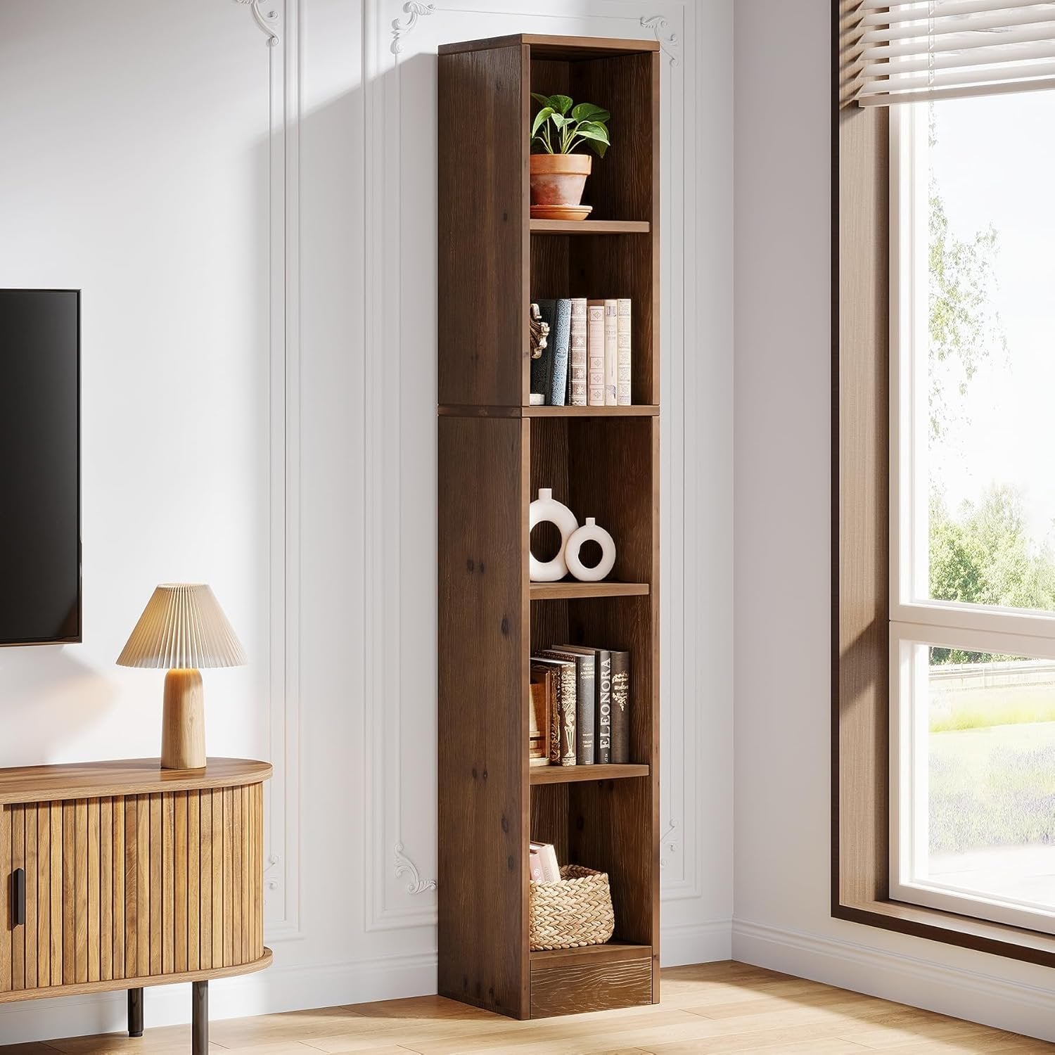 70.9" Tall Bookshelf, 5-Tier Wood Corner Bookcase Display Shelves for Home Office