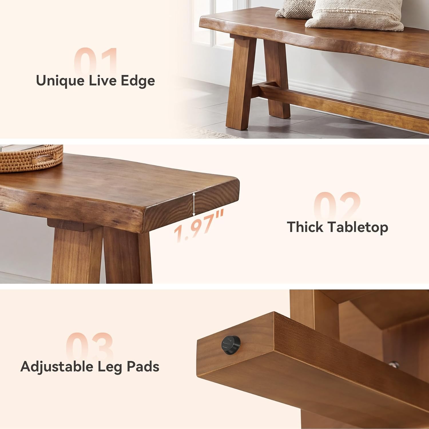 Tribesigns 63" Solid Wood Entryway Bench, Farmhouse Bench with A-Frame Legs