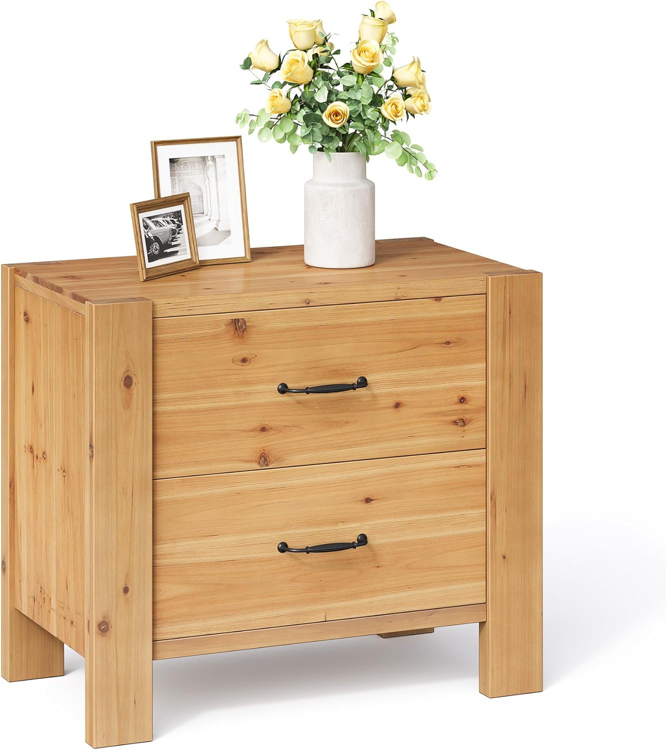 Solid Wood Nightstand, Oversize Bedside Table with 2 Drawers
