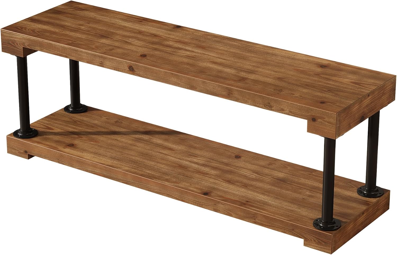 Tribesigns 63" Solid Wood Entryway Bench, Industrial Storage Bench with Shelf