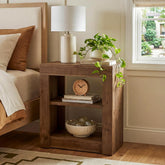 23.62" Solid Wood Nightstand, Rectangle Bedside Table with Storage Shelf for Bedroom 3
