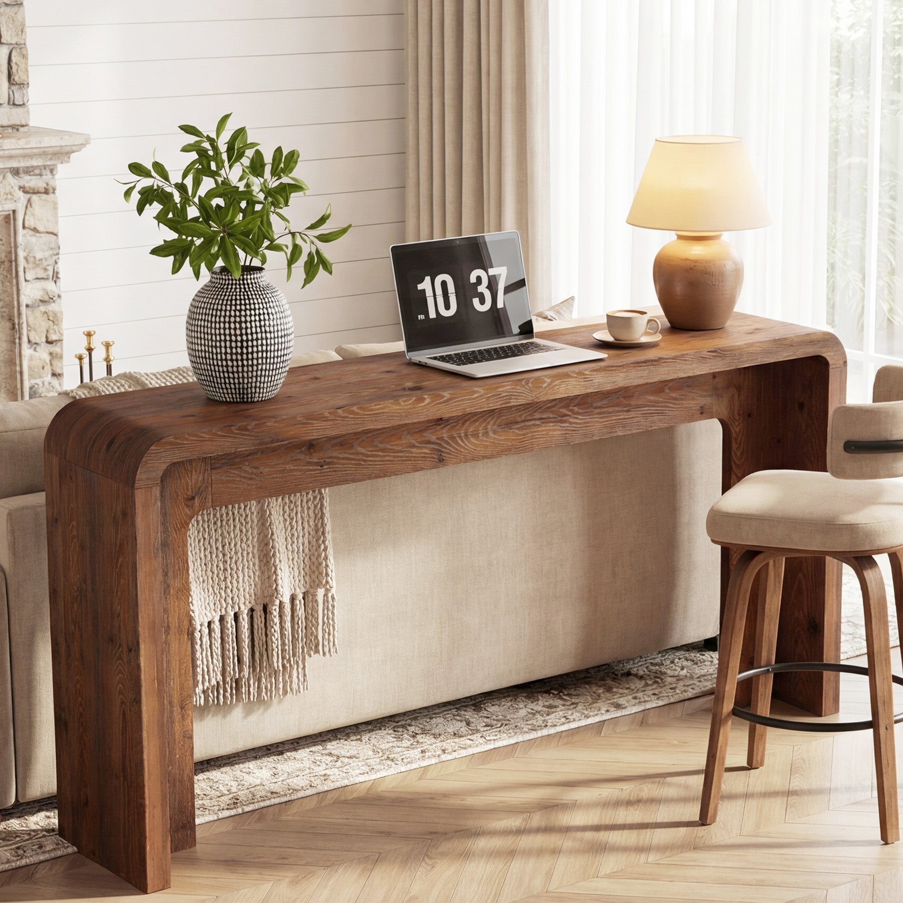 63" Solid Wood Console Table, Narrow Farmhouse Entryway & Sofa Table for Behind Couch or Hallway
