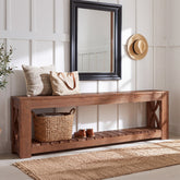 63" Solid Wood Entryway Bench, 2-Tier Shoe Storage Bench with Shelves for Hallway 3