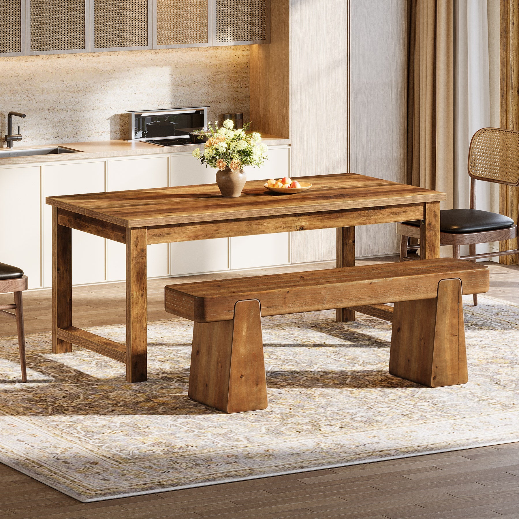 47" Solid Wood Dining Bench, Farmhouse Dining Table Bench for 2-3