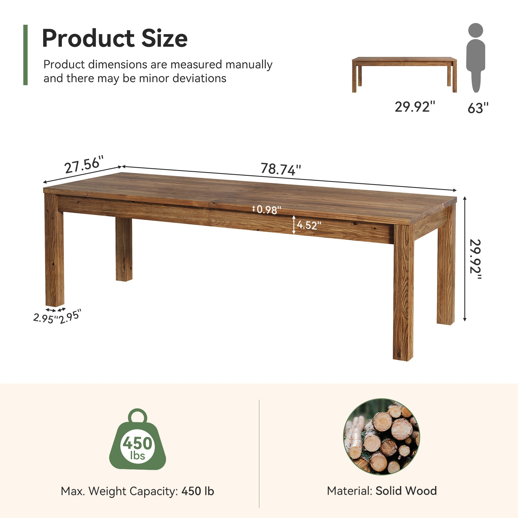 78.7" 2-Person Desk, Solid Wood Double Computer Table Workstation