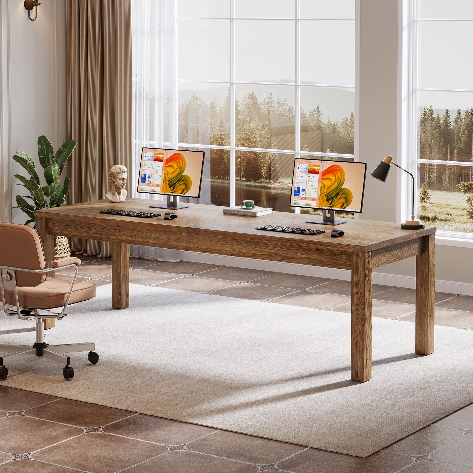 78.7" 2-Person Desk, Solid Wood Double Computer Table Workstation