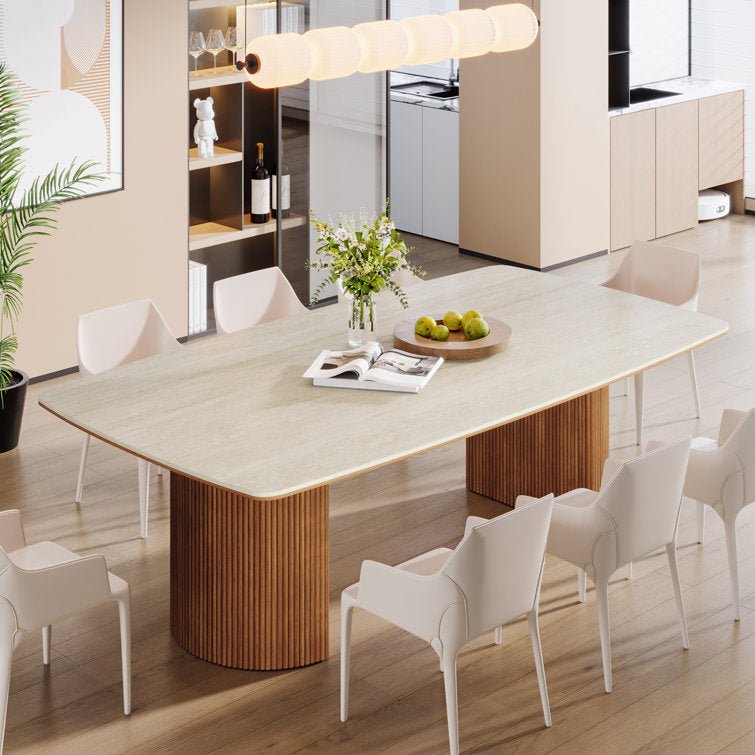 78.7" Dining Table, Kitchen Table With Semi - Circular Stripe Base Tribesigns