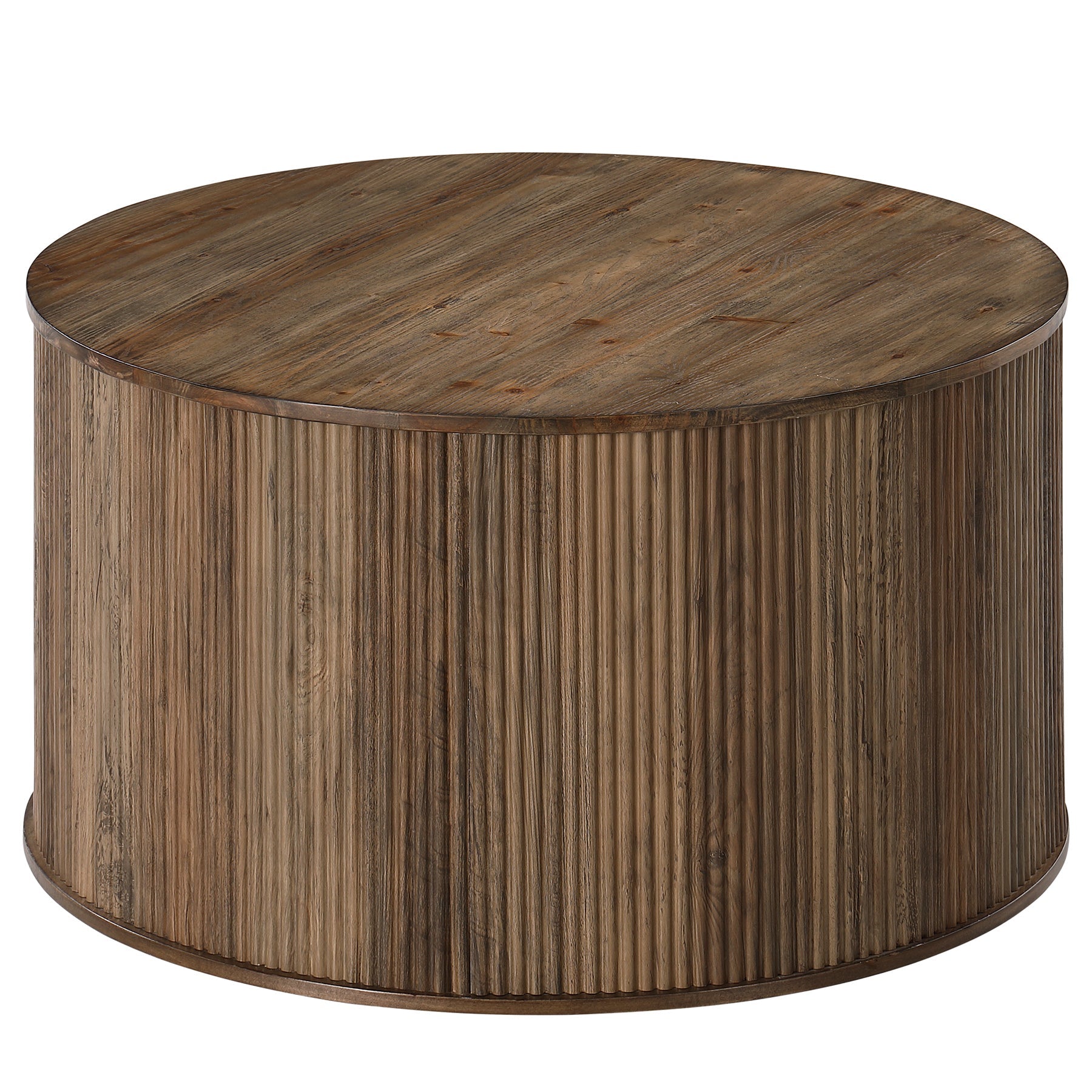 31.5" Round Coffee Table, Modern Center Table with Wooden Veneer Top