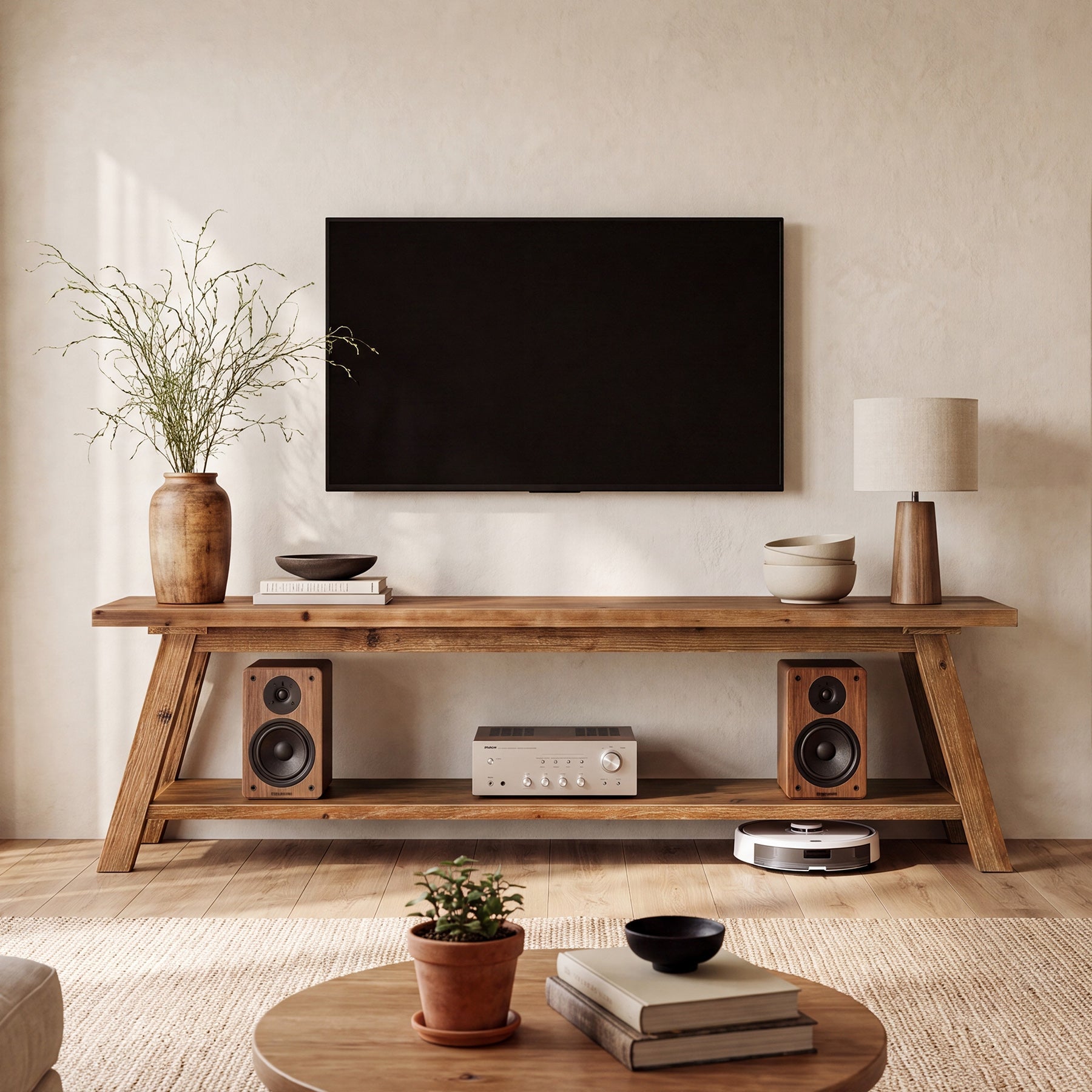 55" Solid Wood TV Stand, Farmhouse Entertainment Center for 55/60/65-Inch TVs