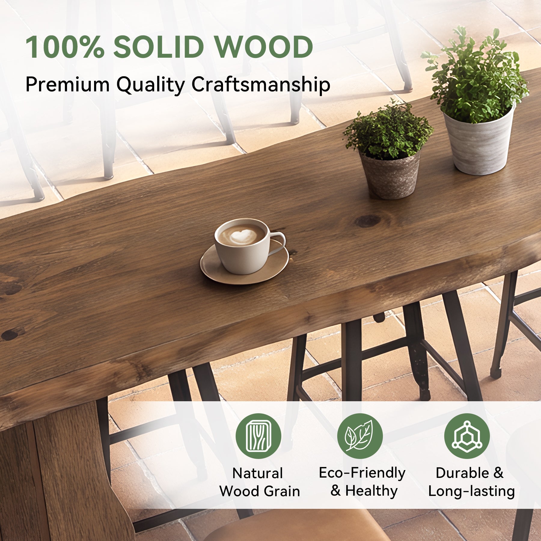 Solid Wood Bar Table with Curved Wave Legs, 70.9" Counter Height Pub Table for Kitchen