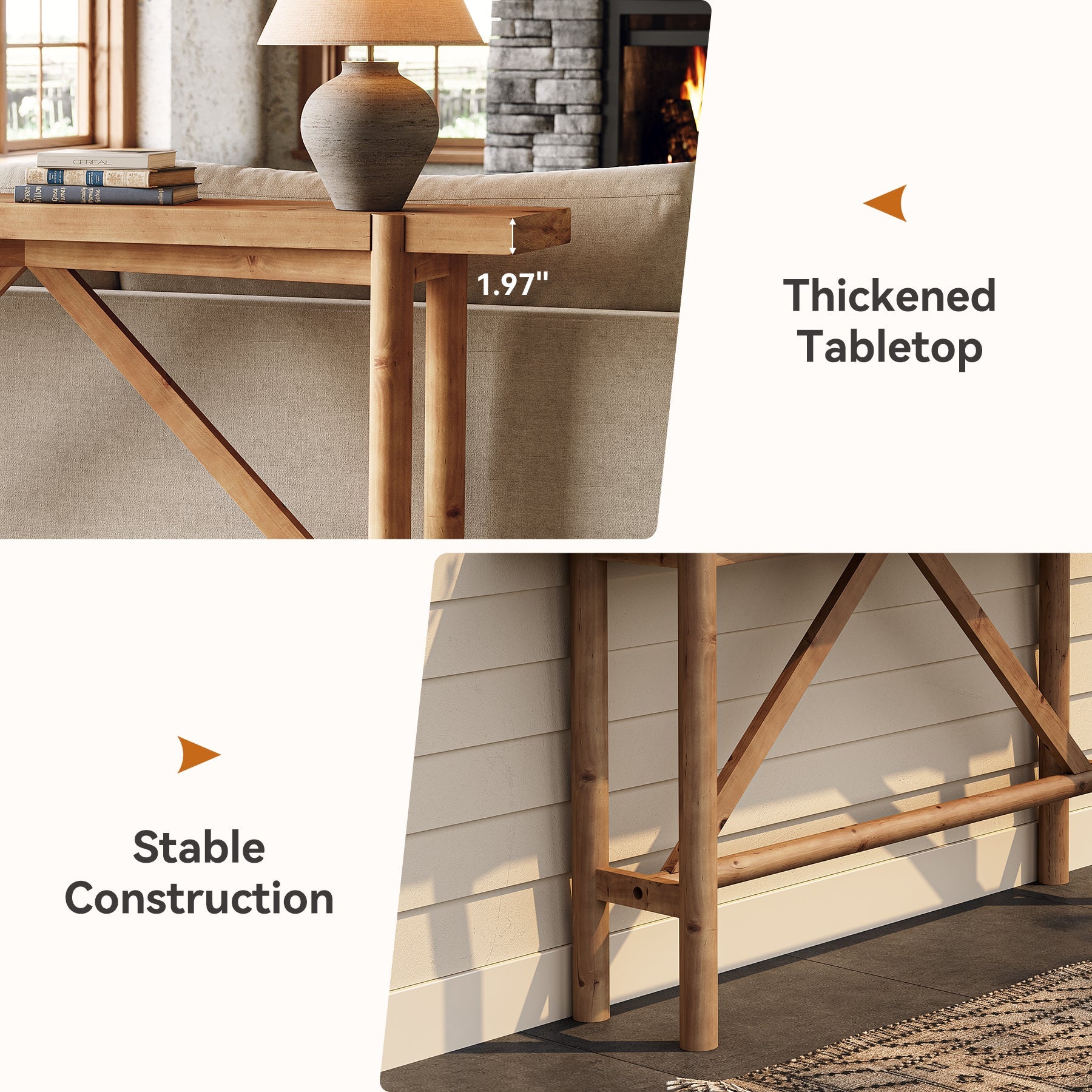 63" Console Table, Solid Wood Farmhouse Sofa Table Hallway Table