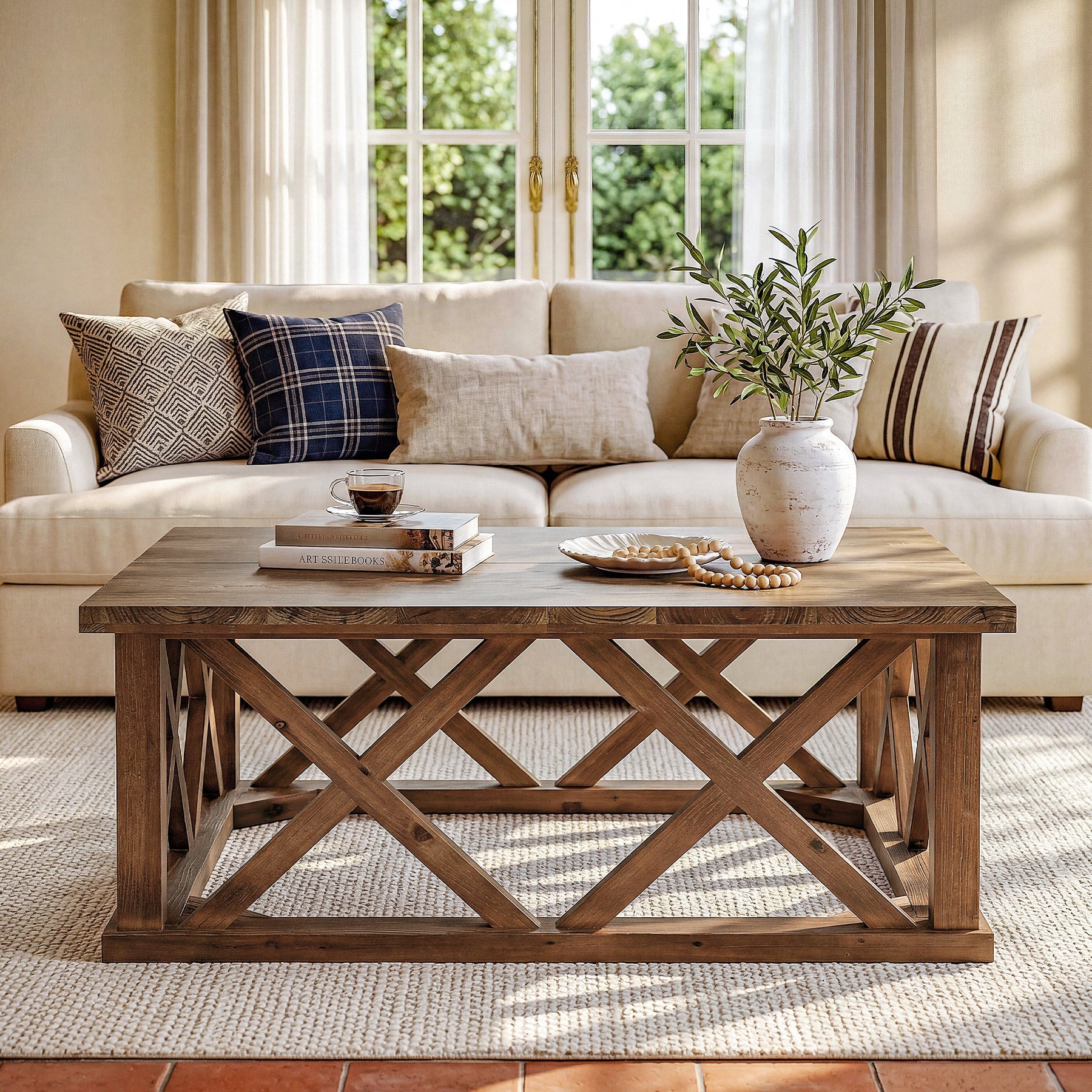 Tribesigns 39.37" Solid Wood Coffee Table, Square Farmhouse Table for Living Room