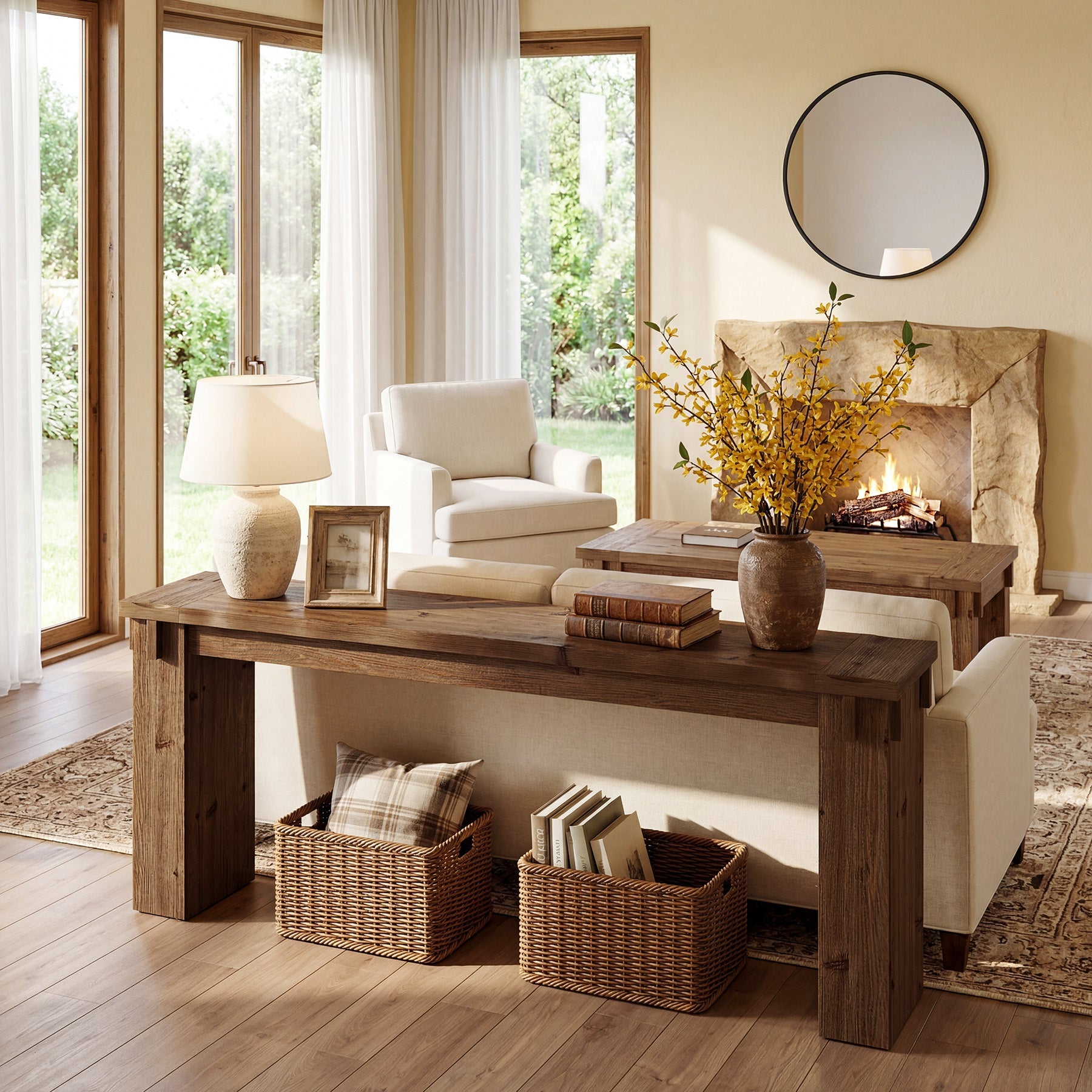 78.7" Extra Long Console Table, Farmhouse Solid Wood Sofa Table for Entryway