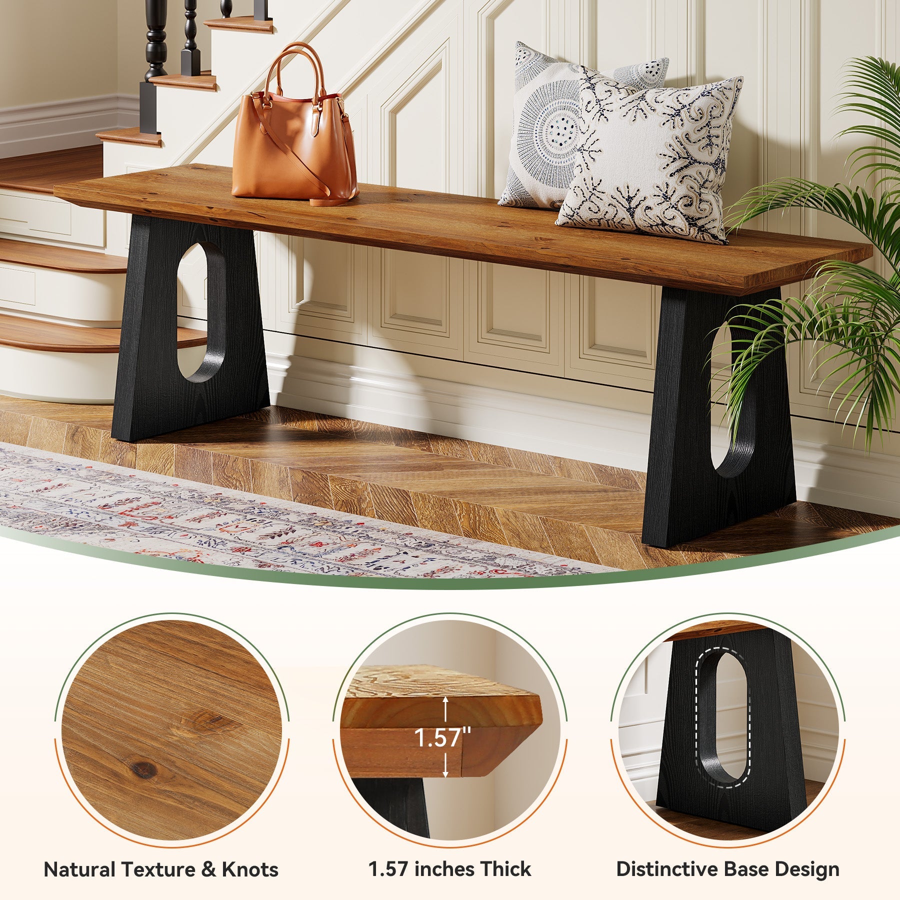 47" Solid Wood Entryway Bench, Farmhouse Shoe Bench for Entrance, Foyer