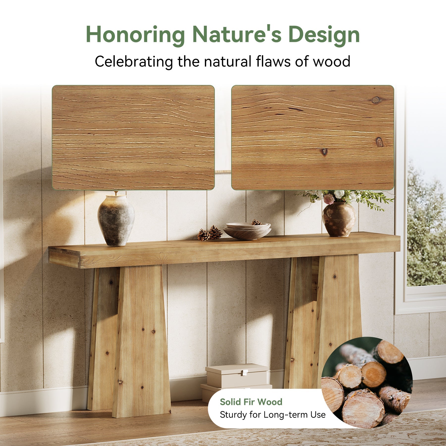 70.9" Solid Wood Console Table, Long Sofa Table with Reinforced Frame