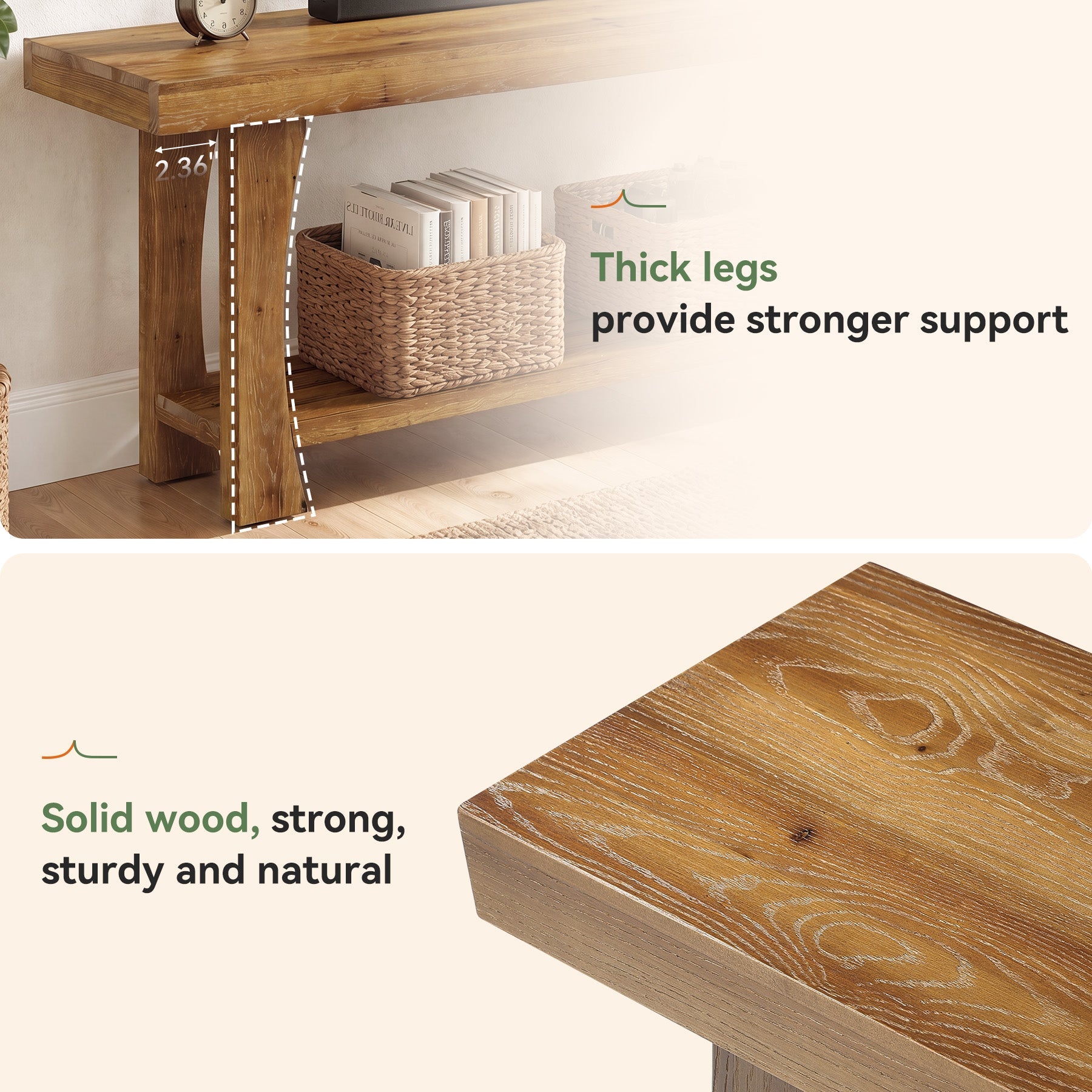 Solid Wood TV Stand, Farmhouse Media Console Table with 2-Tier Open Shelves