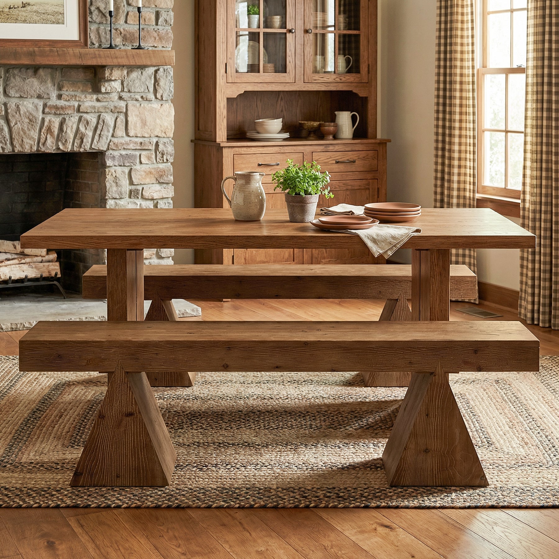 Solid Wood Dining Bench, 63" Entryway Benches with Triangle Base