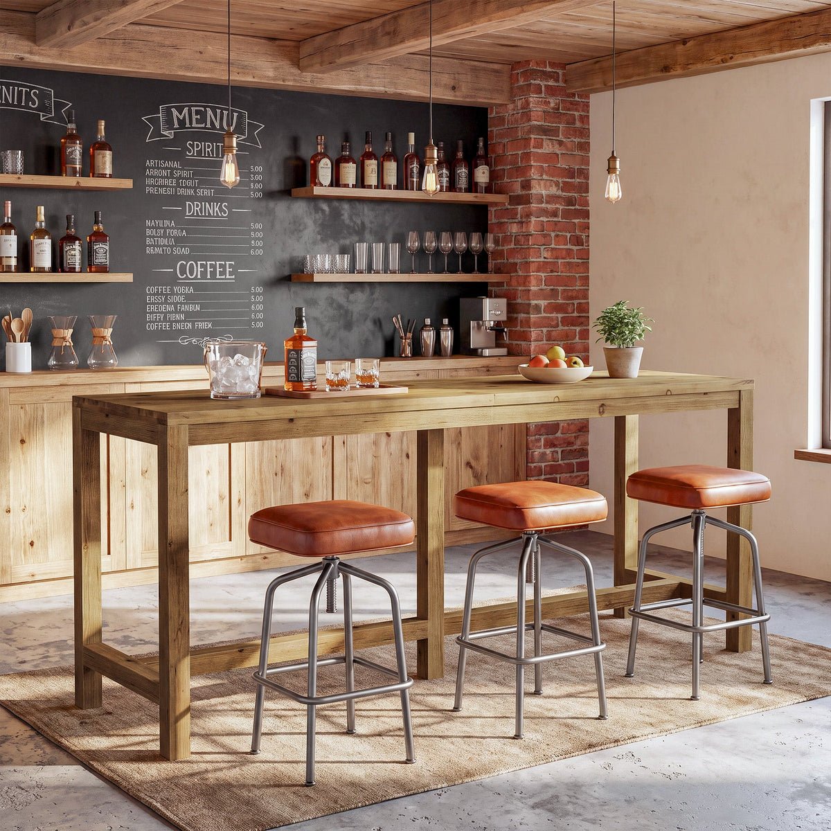 70.9" Solid Wood Bar Table for 6-8 People, Narrow Counter Height Pub Table with Footrest