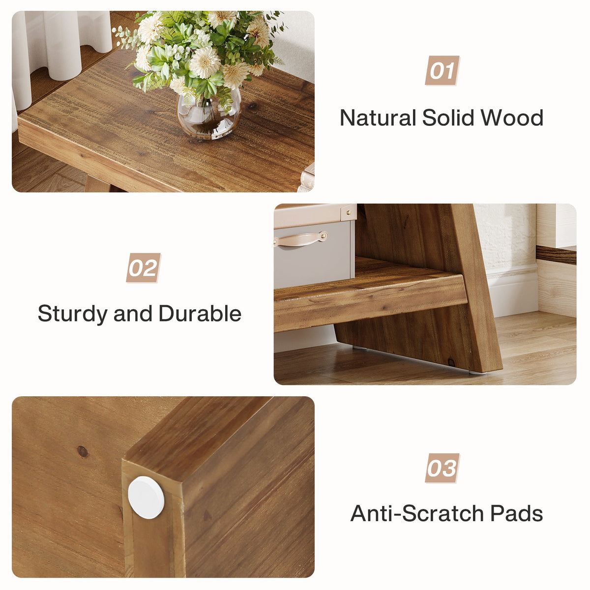 2 - Tier Entryway Bench, Solid Wood Shoe Bench with Open Shelves Tribesigns