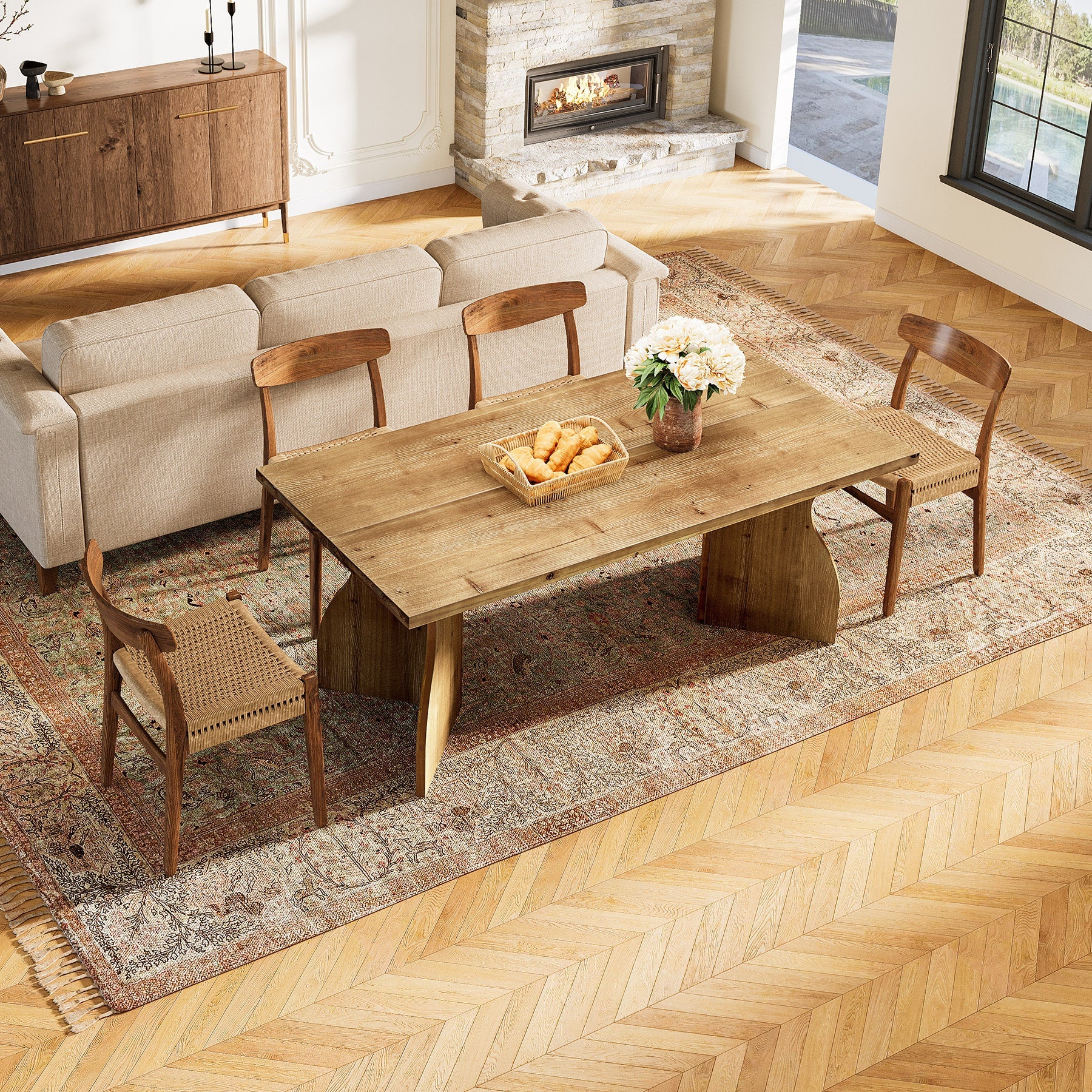 Tribesigns 63" Solid Wood Executive Desk, Modern Office Desk with V-Shaped Legs