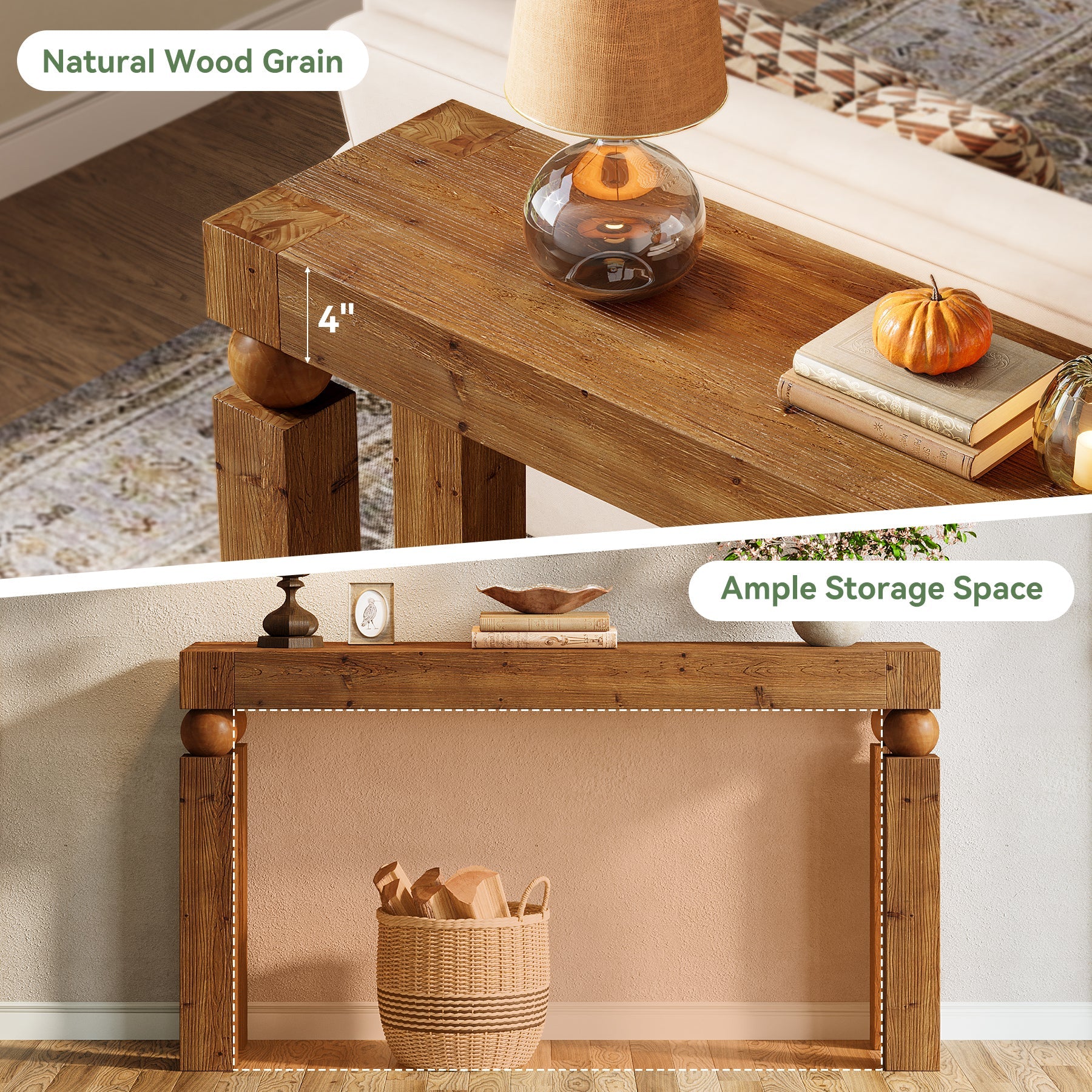59" Solid Wood Console Table, Narrow Farmhouse Sofa Table Behind Couch