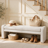 55" Solid Wood End of Bed Bench with Cushion, Modern Upholstered Entryway Bench for Living Room 3