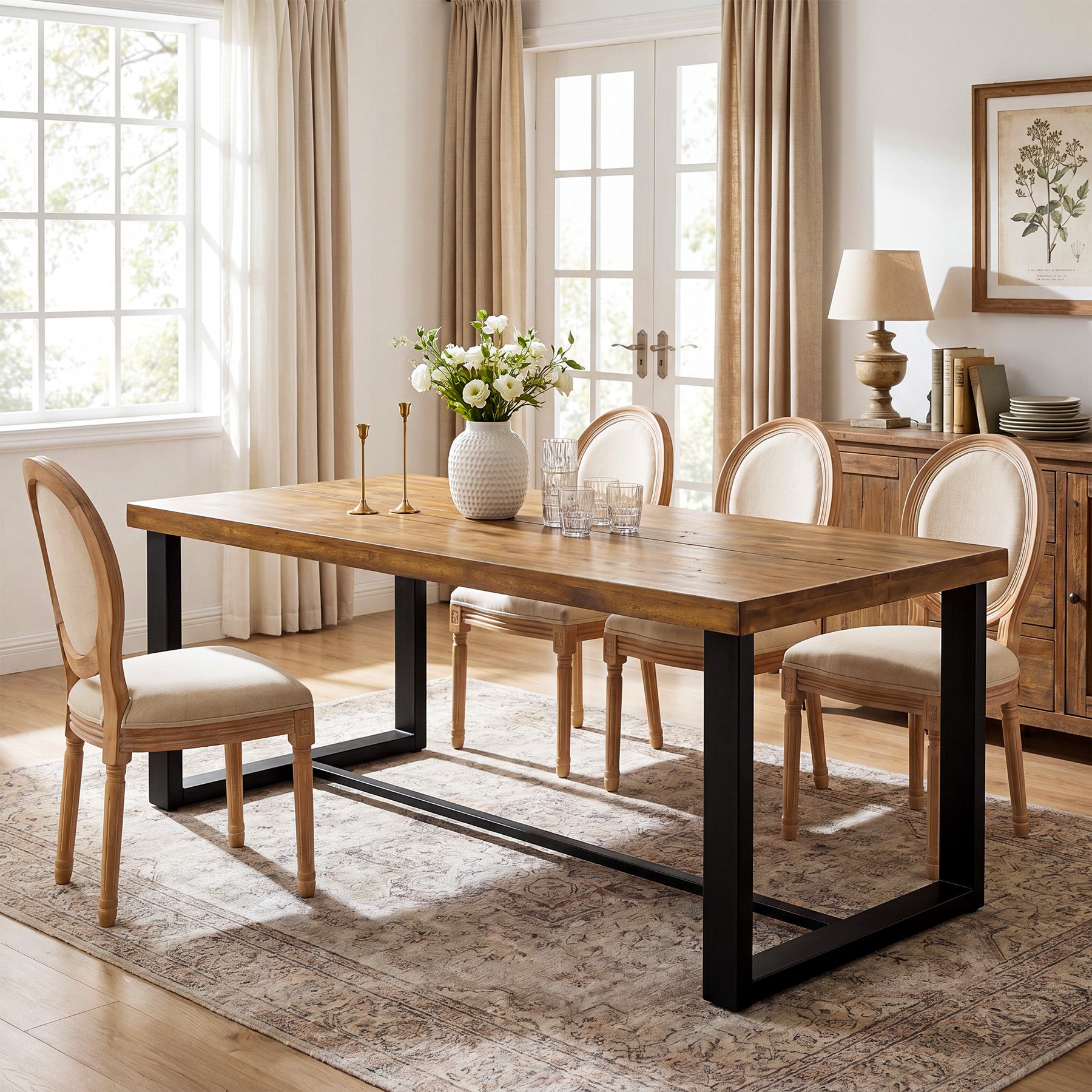 70.8" Solid Wood Dining Table, Farmhouse Kitchen Table for 6-8 for Dining Room