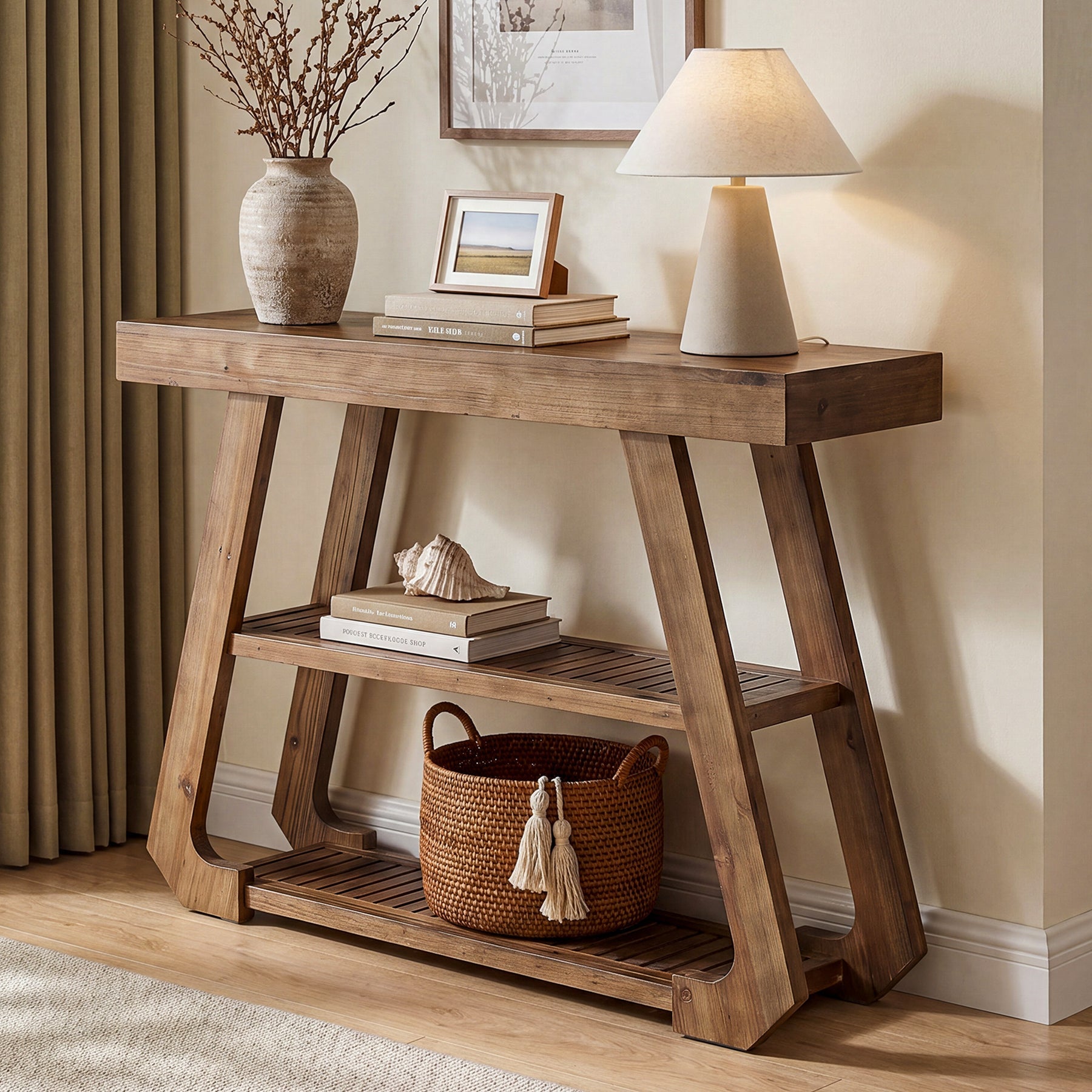 41.3" Solid Wood Console Table, 3-Tier Entryway Sofa Table for Foyer, Living Room