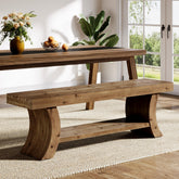 55" Solid Wood Dining Bench with Storage Shelf, Farmhouse Kitchen & Dining Table Bench Seating 3