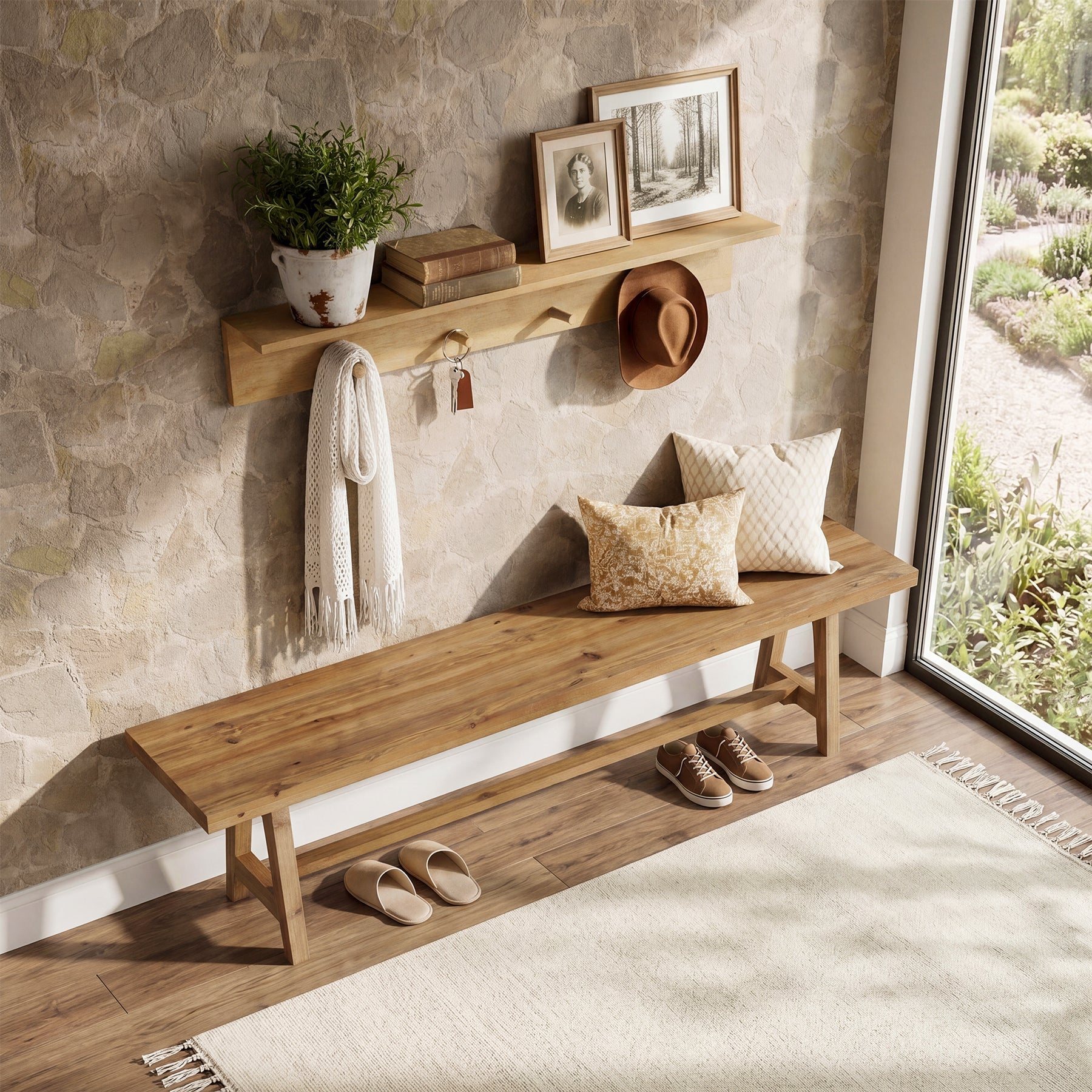 Tribesigns 63-Inch Entryway Bench, Narrow Hallway Seat for Mudroom