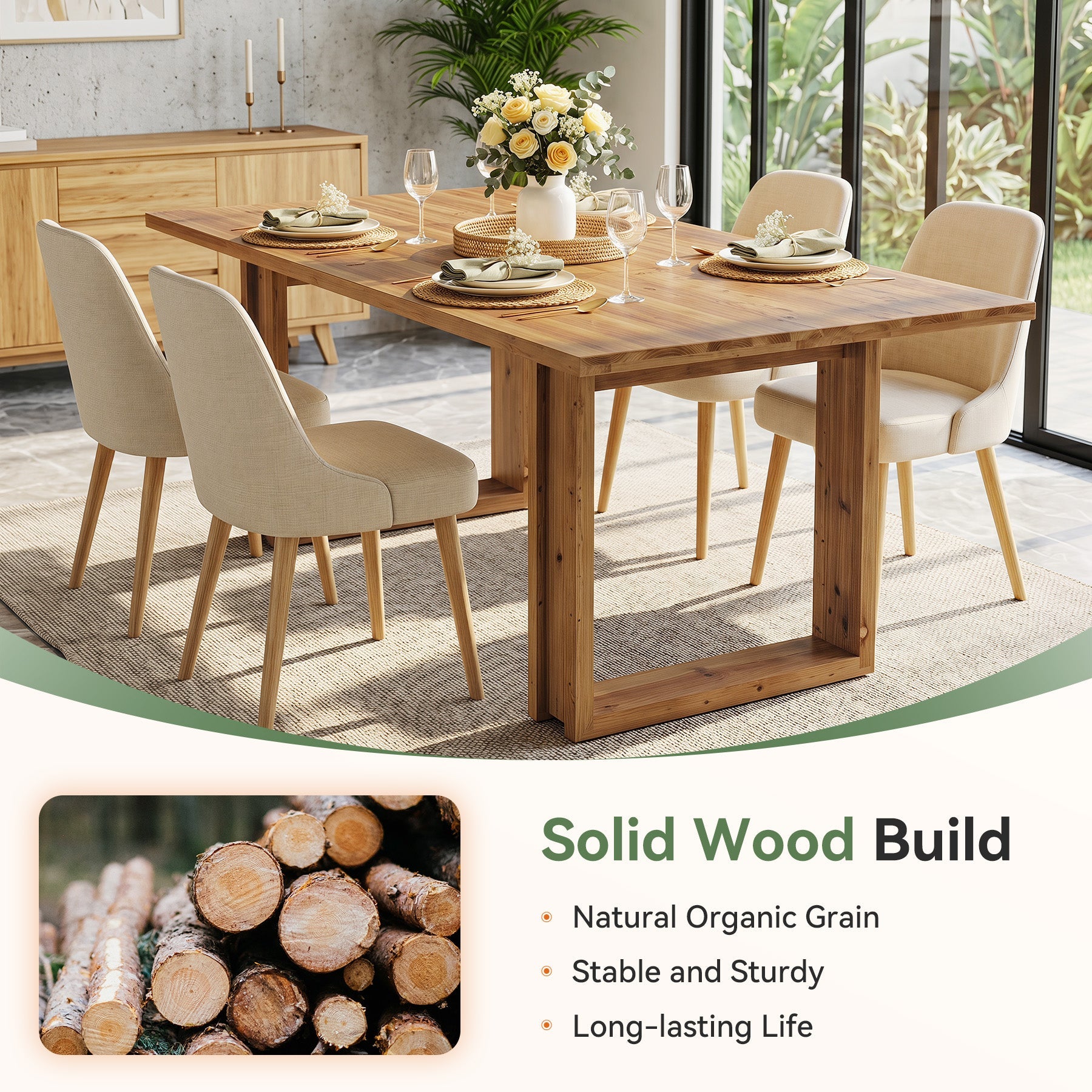 Tribesigns 63-Inch Solid Wood Dining Table, Farmhouse Kitchen Table for 4-6