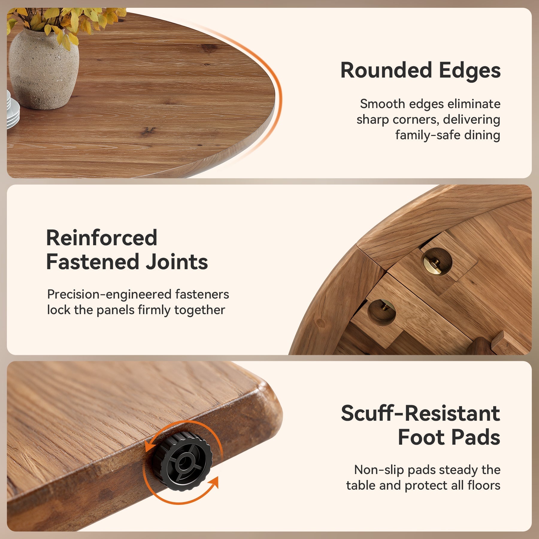 47.2" Round Dining Table, Solid Wood Kitchen Table with Cross Pedestal Base for 4-6