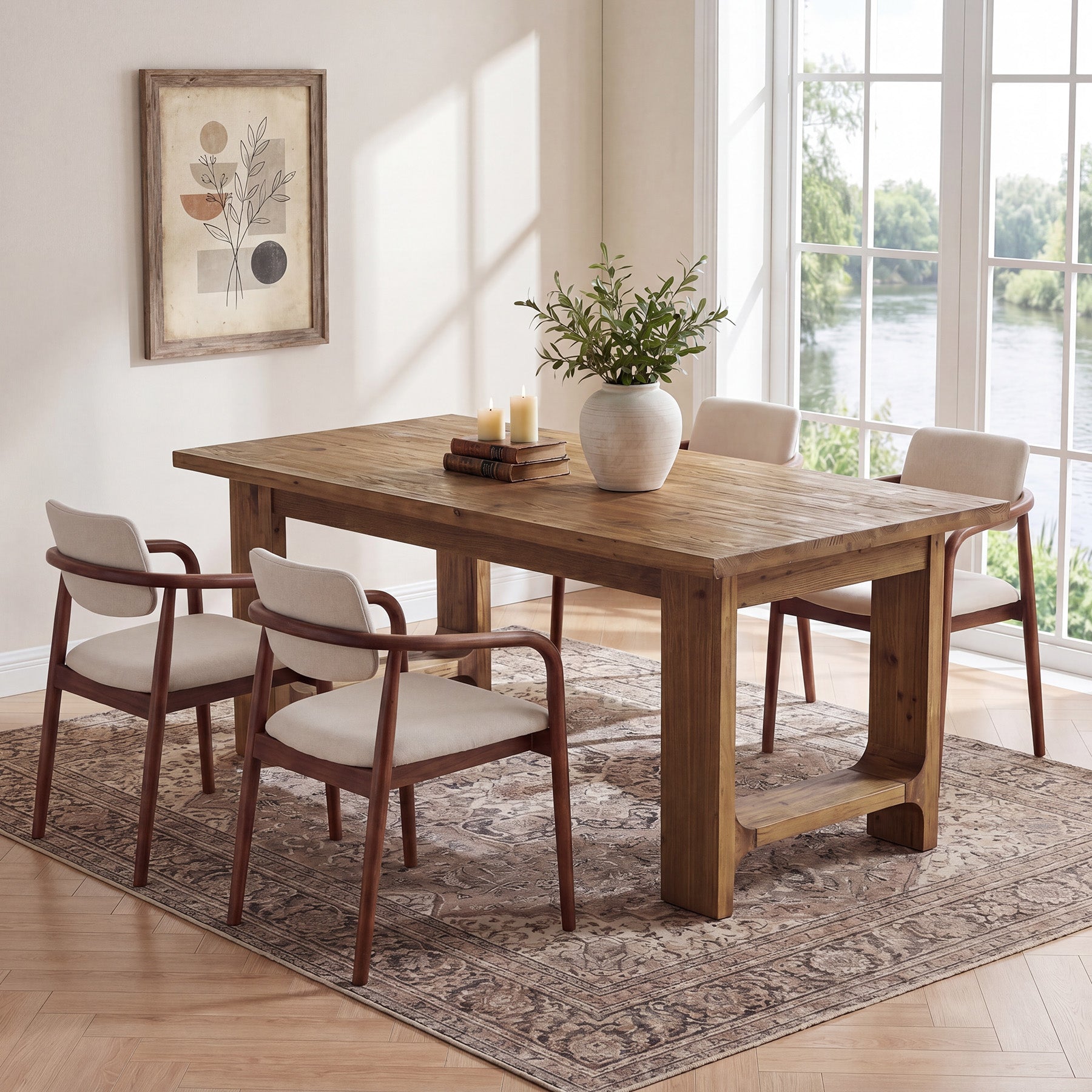 Tribesigns 63-Inch Solid Wood Dining Table with U-Shaped Legs, Farmhouse Kitchen Table for 6 People