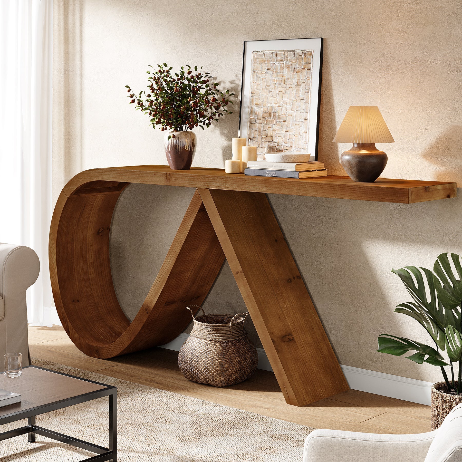 Solid Wood Console Table, 57" Entryway Sofa Table Behind Couch