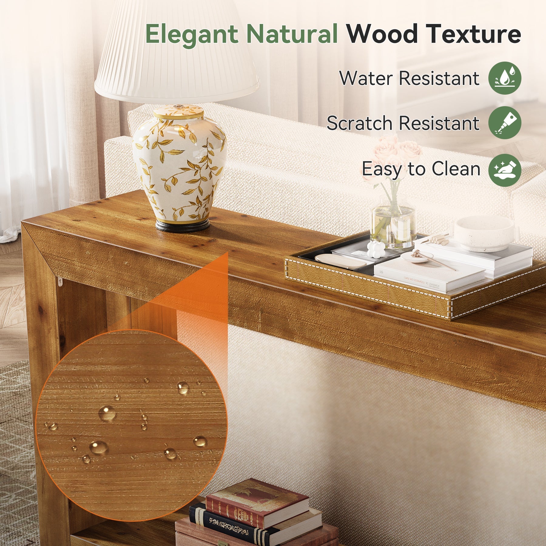 63" Solid Wood Console Table, 2-Tier Sofa Entryway Table for Hallway