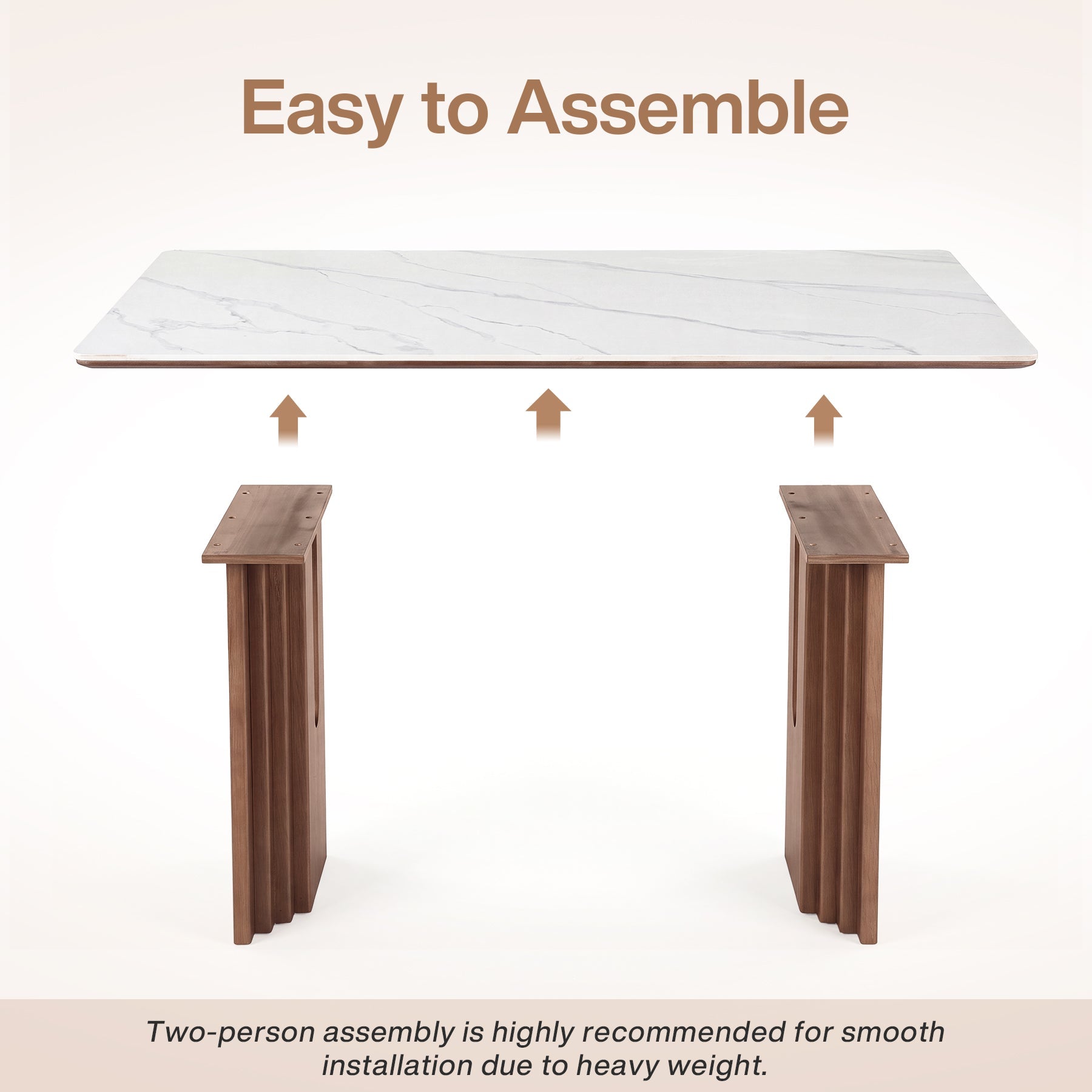 63" Sintered Stone Dining Table with Solid Wood Pedestal Double Base for 6