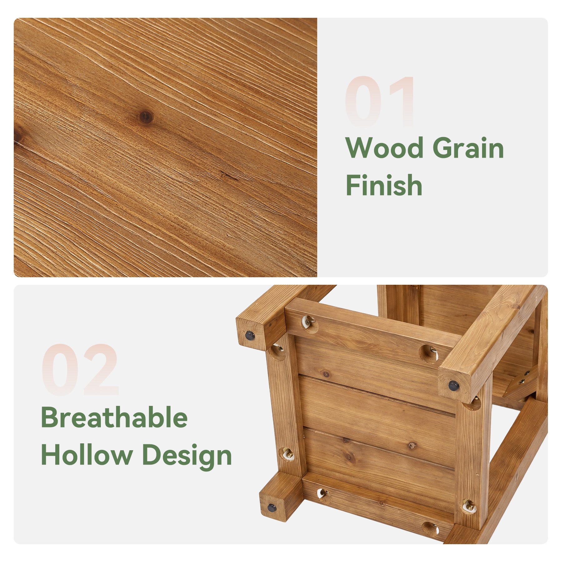 19.7" Solid Wood End Table, Square Side Table with Storage Shelves for Living Room