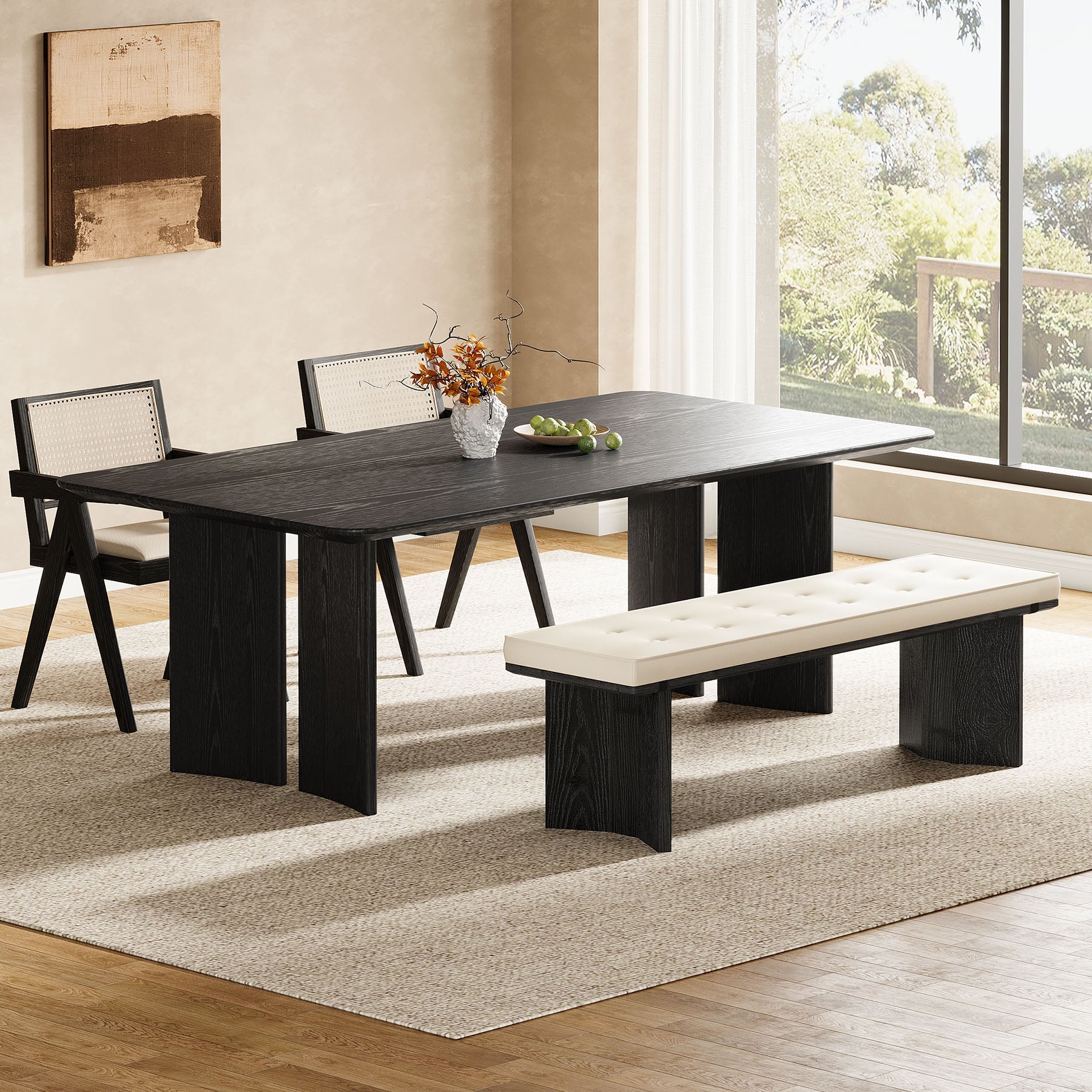 55" Solid Wood Dining Bench with Removable Cushion For Dining Room