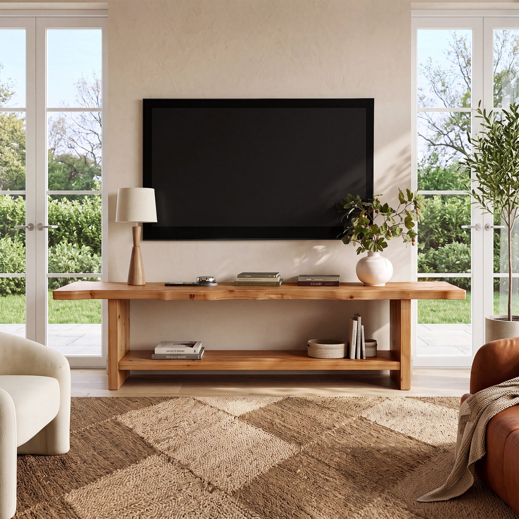 70.9" Solid Wood TV Stand, Farmhouse TV Entertainment Center for TVs up to 80 Inches