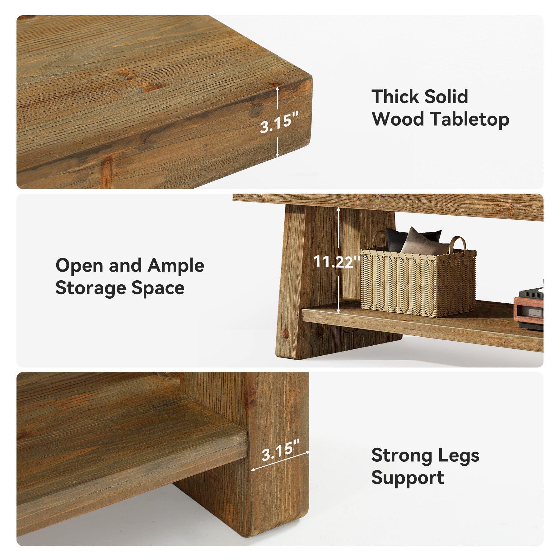 Solid Wood TV Stand for Up to 75 Inch TV, 2-Tier Farmhouse Media Console with Open Shelves