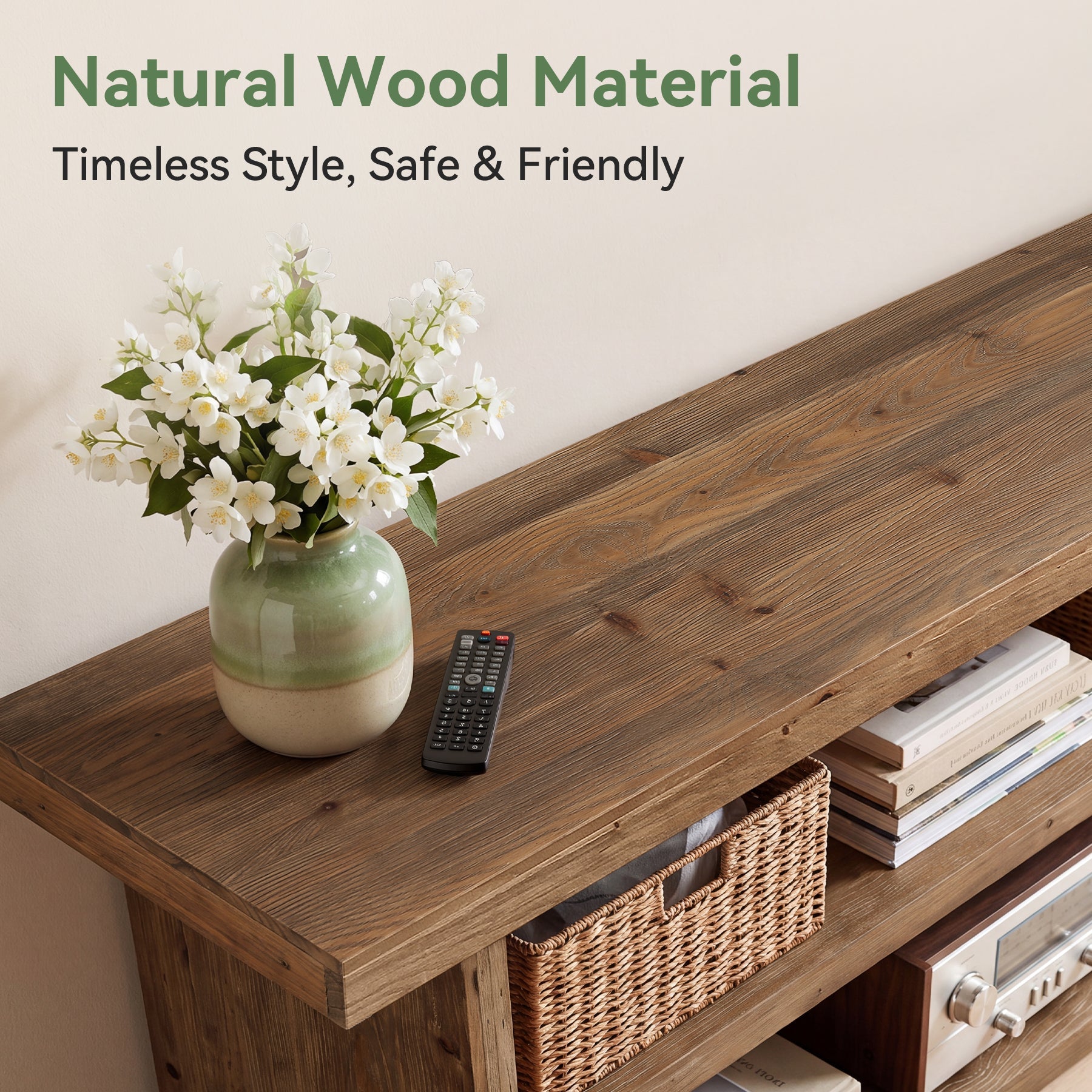 63" Solid Wood TV Stand, 3-Tier Entertainment Center with Storage for 75" TVs